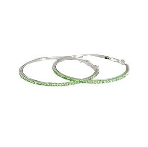🆕 Beautiful White 14k GP Large Thin Lt Green CZ Hoop Earrings NWT
